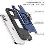 Wholesale Cube Style Armor Case with Rotating Ring Holder, Kickstand and Magnetic Car Mount Plate for iPhone 12 / 12 Pro 6.1 (Navy Blue)